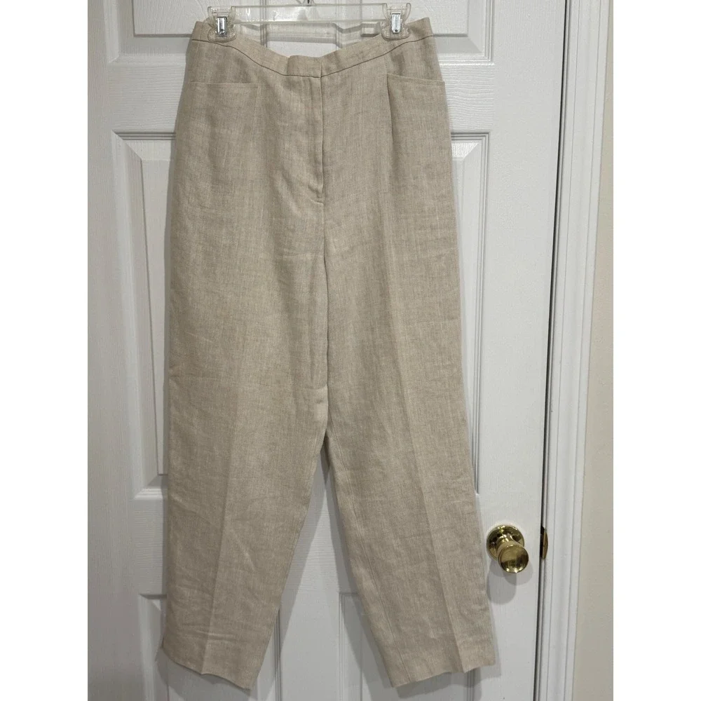 Talbots Irish Linen Trousers Beige Oatmeal High Waisted Straight Leg Pants 12 - Picture 1 of 7